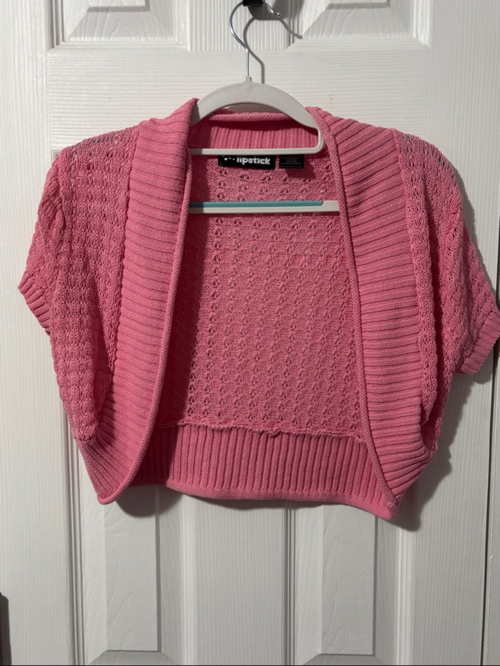 Lipstick Boutique Pink Open-Front Short Sleeve Knit Shrug